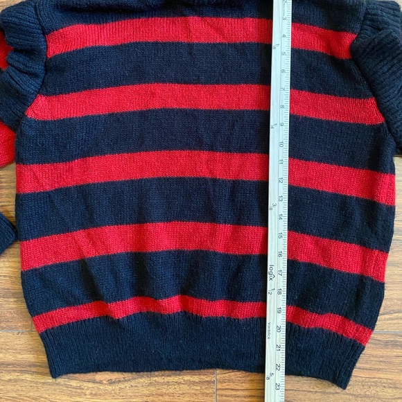 Zara Red Black Striped Tulle Ruffle Neck Mohair Blend Knit Sweater Size S - Picture 12 of 12